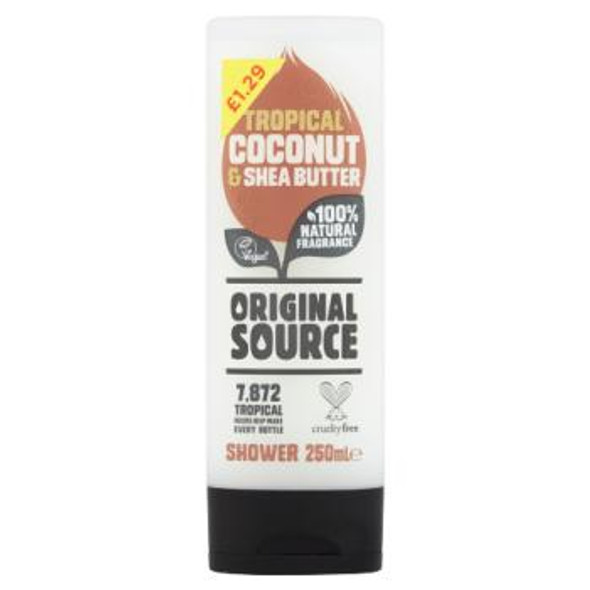 Original Source Tropical Coconut & Shea Butter Shower Gel 250ml - جل الاستحمام بجوز الهند وزبدة الشيا من أوريجينال سورس  