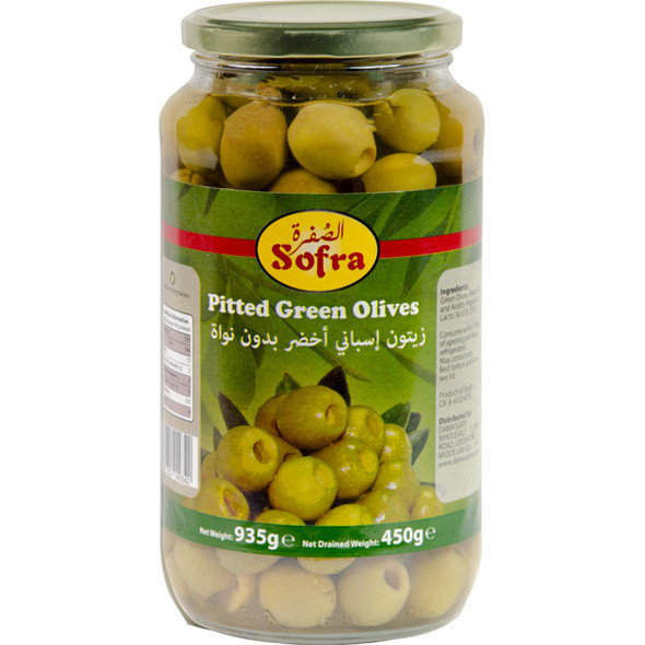 SOFRA PITTED GREEN OLIVES 900G السفرة زيتون بدون نواة 