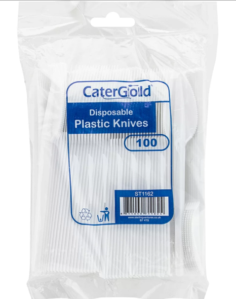 GATER GOLD  PALSTICK KNIVES 100 PCS جاتور سكاكين بلاستيكية ذهبية 100 قطعة