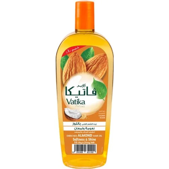 VATIKA  ALMOND  ENRICHED  HAIR OIL SOFT & SHINE 200 ML. فاتيكا زيت شعر غني باللوز ناعم ولامع 200 مل