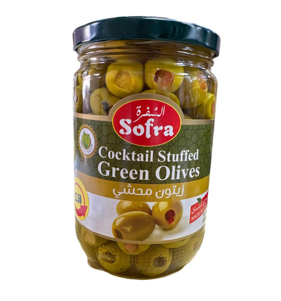 SOFRA COCKTAIL STUFFED GREEN OLIVES 600G السفرة زيتون محشي