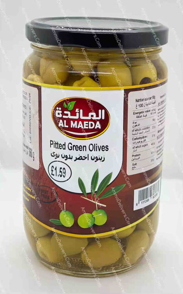 AL-MAEDA PITTED GREEN OLIVES 1020G - المائدة زيتون اخضر بدون نوى