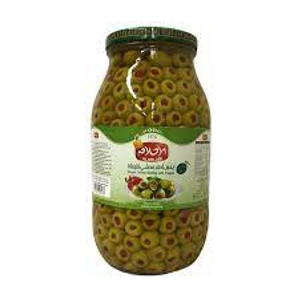 AL AHLAM GREEN OLIVES STUFFED WITH PEPPER 3000G