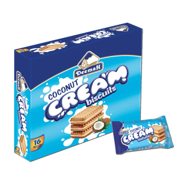 DEEMAH BISCUIT CREAM COCONUT 16PACK. ديمة بسكويت كريمة جوز الهند 16علبة