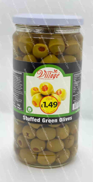 VILLAGE STUFFED GREEN OLIVES 700G - فيليج زيتون اخضر محشي جزر