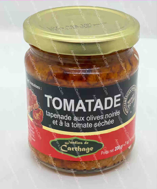 JARDINS DE CARTHAGE BLACK OLIVE TAPENADE WITH SUNDRIED TOMATOES 200G - حدائق قرطاج معجون زيتون وطماطم مجفف بالزيت