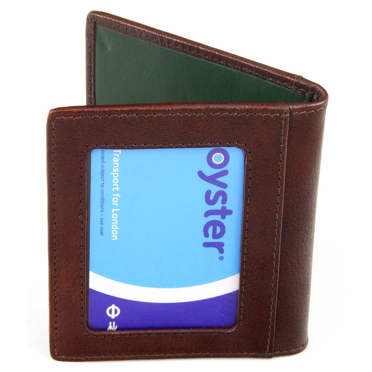 Adames Money Clip Wallet with Oyster Card Holder: Brown/Green - adames