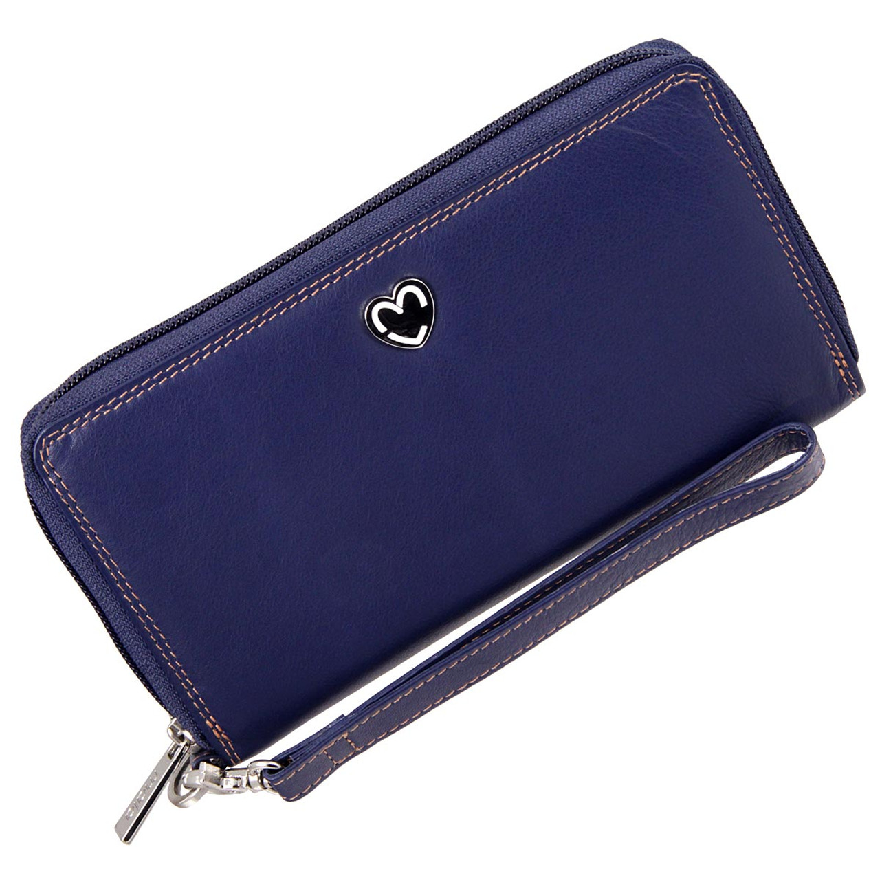 Zip Around Leather Purse with RFID Blocking: Mala 3276 Navy