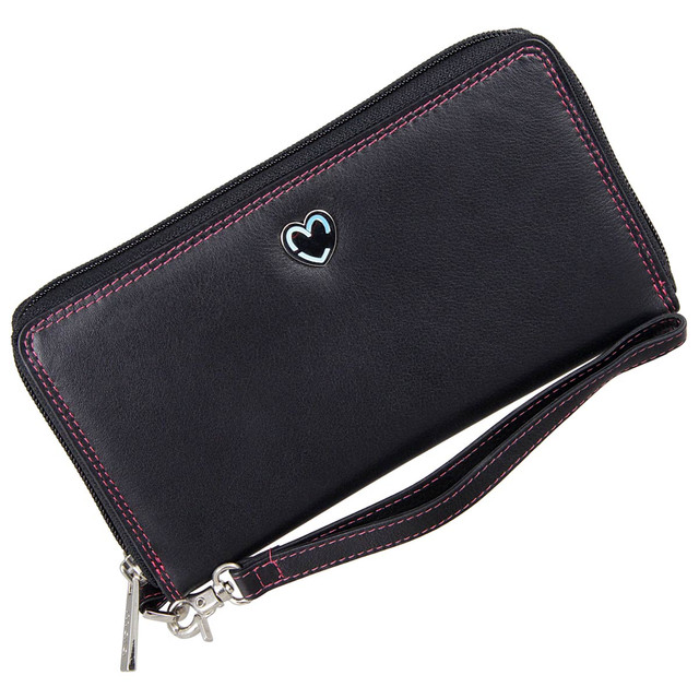 Mala Leather Portamonete e carte Bumble Bee Nero Protezione RFID - Mason Collection, Nero con fodera rossa., small