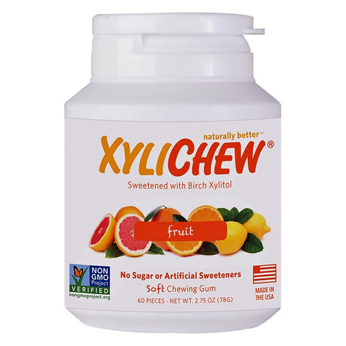 XyliChew Sugar Free Xylitol GUM - 60 pc jar - Fruit