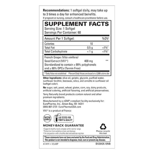 Terry Naturally Clinical OPC - Grape Seed Extract Regular & Extra Strength - Supplement Facts