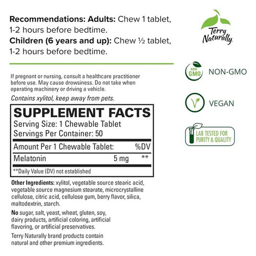 Melatonin 5 mg Chewable - 50 tablet bottle