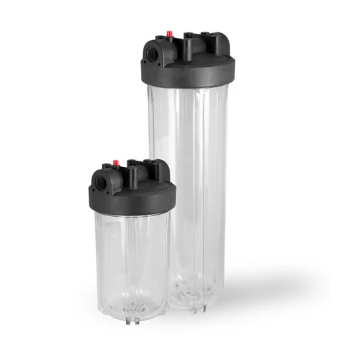 HF45 Series 4.5" OD Filter Housing, 20" Clear Body, 1" Black Cap, with Pressure Relief