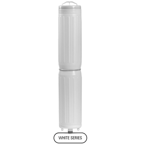 Enpress ONE CT-MEDIA05 White Series refillable media cartridge, a white two-section 8 inch by 40 inch bottle with a lifting handle on top and the bottom connector, labelled White Series