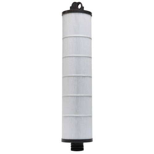 Enpress ONE CT-COMM150 commercial Red Series pleated polypropylene cartridge with belly bands, a tall white 8 inch by 40 inch cartridge with the black handle top cap and the black threaded base connector
