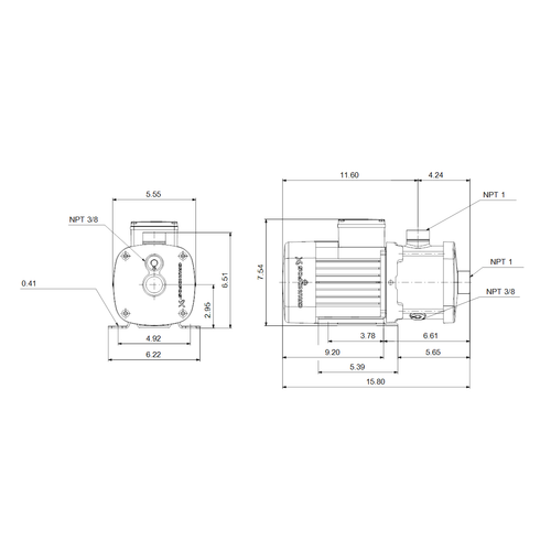 Grundfos CM 3-5 (99155390) dimensional drawing