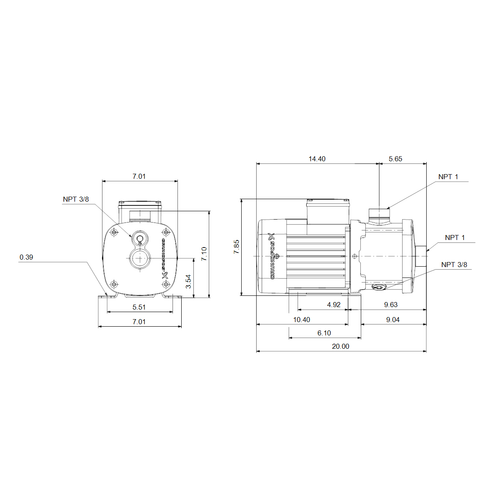 Grundfos CM 3-6 (99155408) dimensional drawing