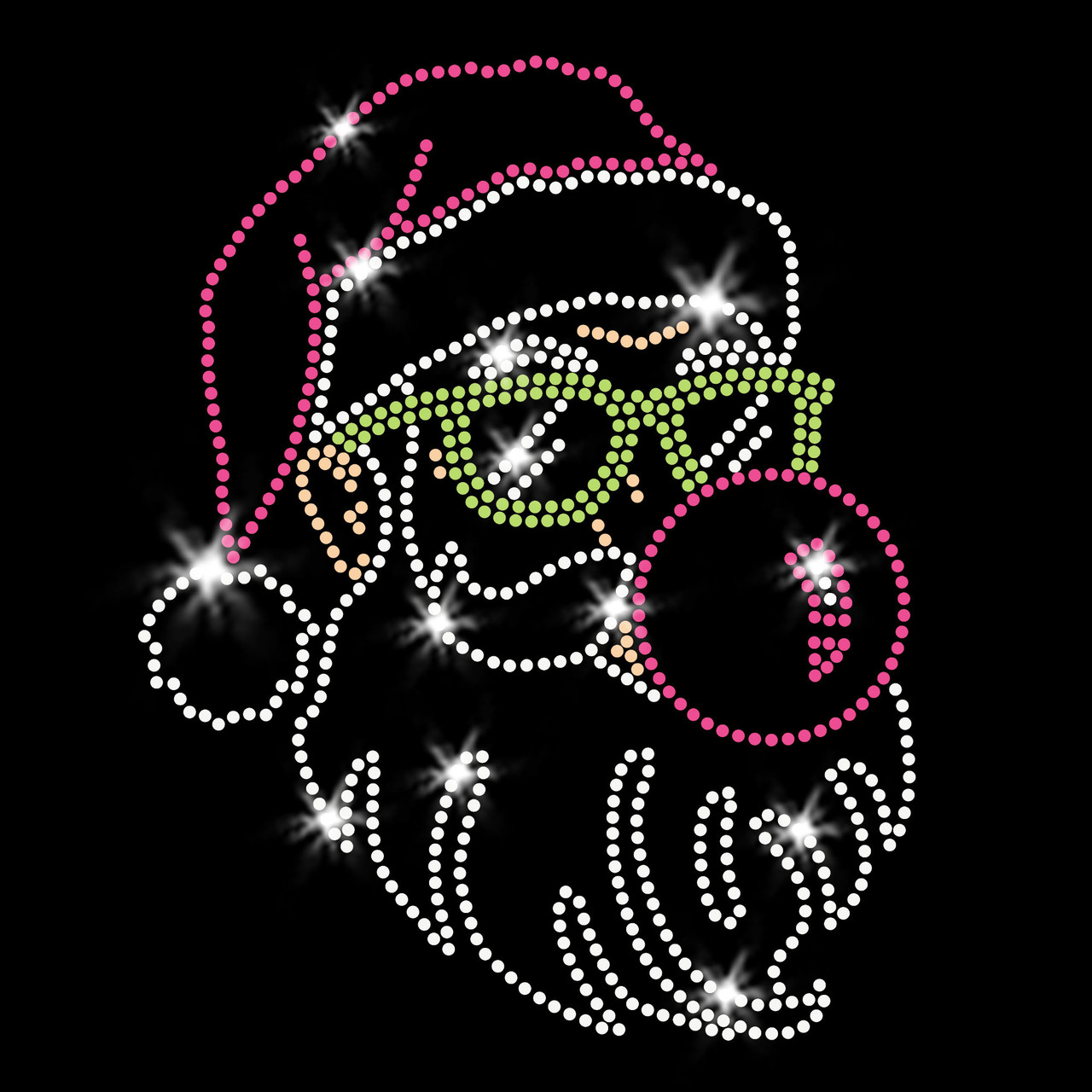Santa Claus Blowing Bubble Gum Christmas Iron-on Rhinestone Transfer