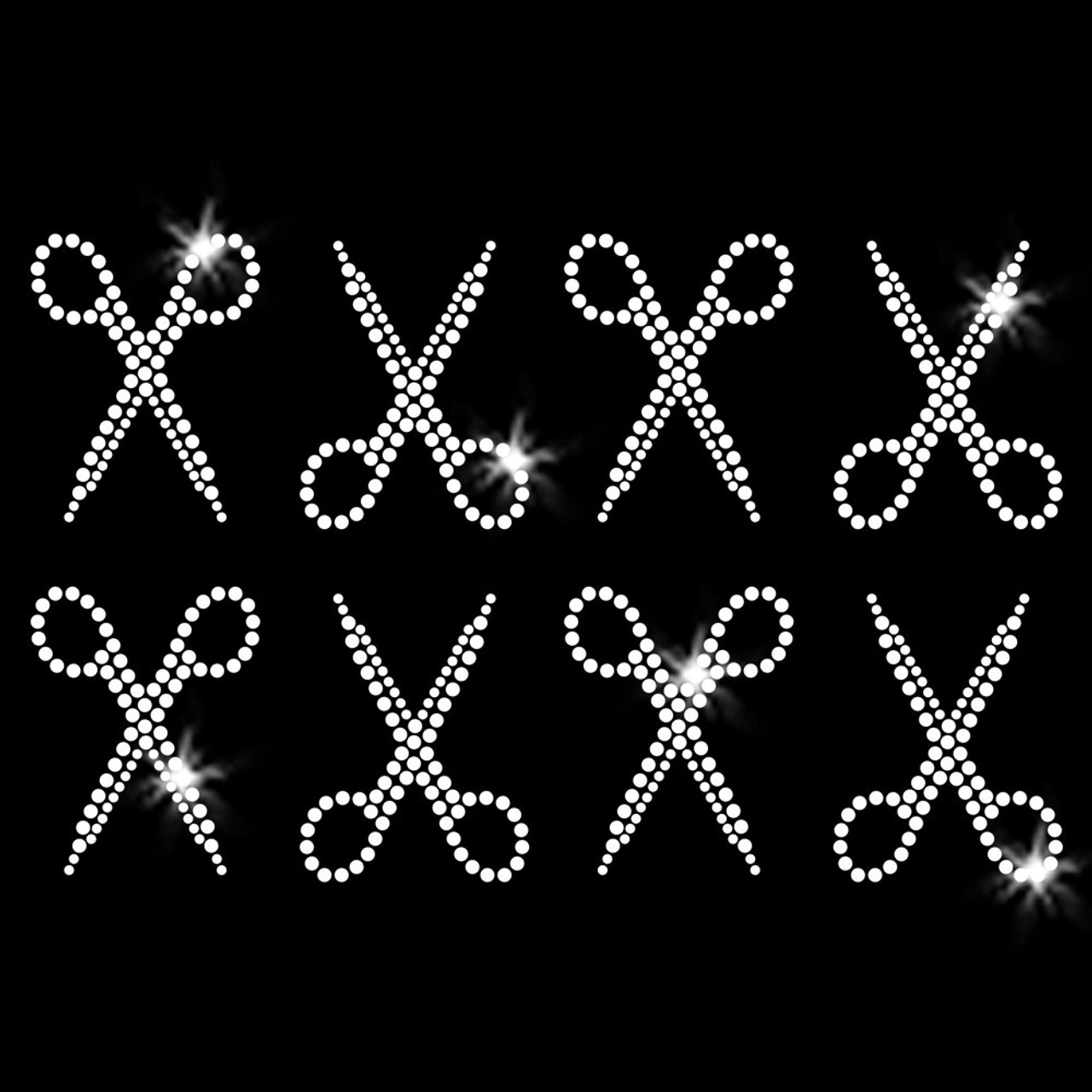 Set Of 8 Hairstylist Scissors Iron On Rhinestone Transfer