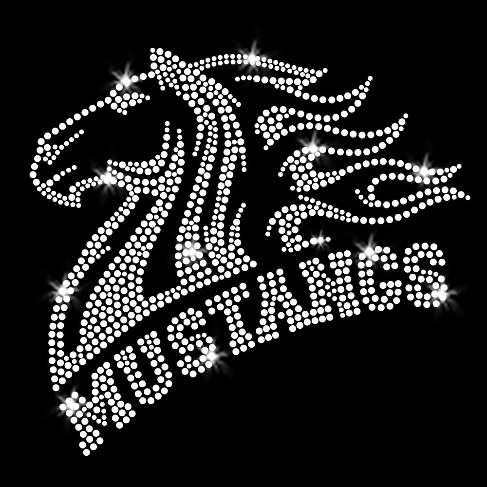 JCS Rhinestones Mustangs Mascot Iron-On Transfer - Sparkly Horse Rhinestone Design, 7.5 X 7 Inches, Clear Crystals, For T-Shirts & Apparel