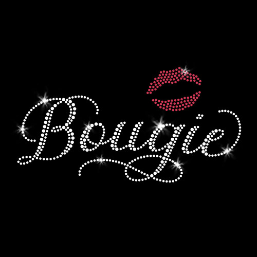 Bougie Kiss Bling Fancy Iron-on Clear Crystal Rhinestone & Pink Rhinestud Transfer