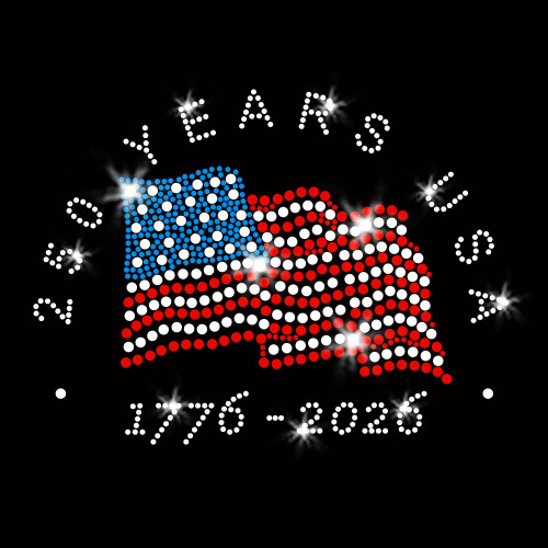 250 Years USA Flag 1776 - 2026 Sparkly Patriotic America Iron-on Rhinestone Transfer Red Blue Clear Crystals Bling 