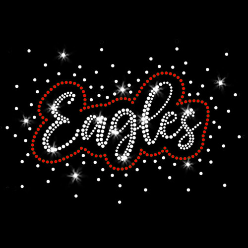 Red Eagles Sparkle Burst Sparkly Bling Football Iron-on Clear Red Crystal Rhinestone Transfer