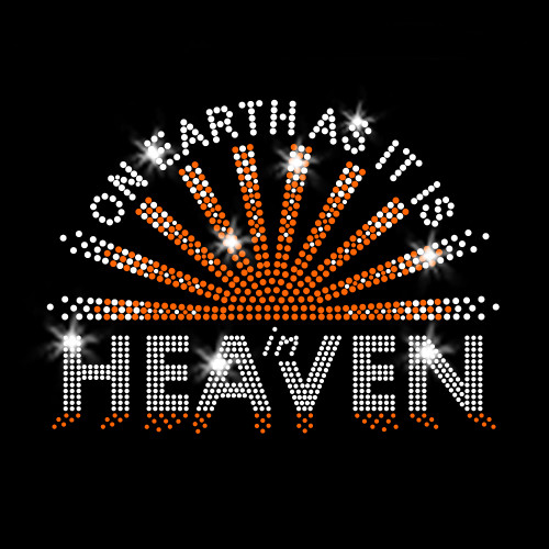 On Earth As It Is In Heaven Iron-on Rhinestone Transfer Sparkly Clear Orange Crystals Bling