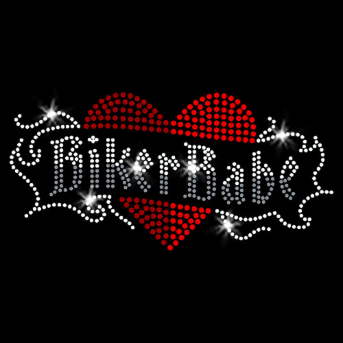 Biker Babe Motorcycle Tattoo Style Heart Sparkly Bling Iron-on Rhinestone Transfer