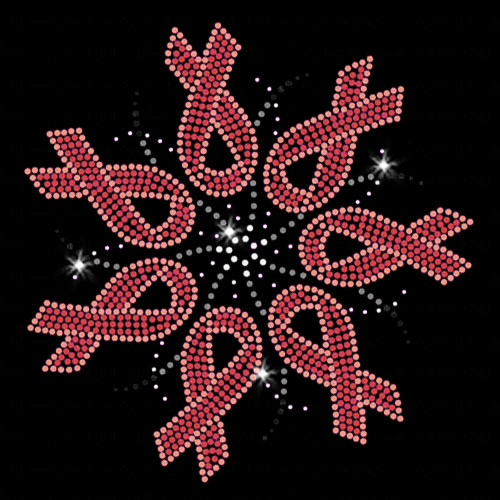 Pink Ribbon Medallion Iron On Rhinestone & Rhinestud Transfer
