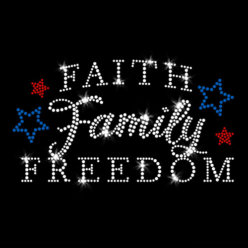 Faith Family Freedom Iron On Rhinestone Transfer