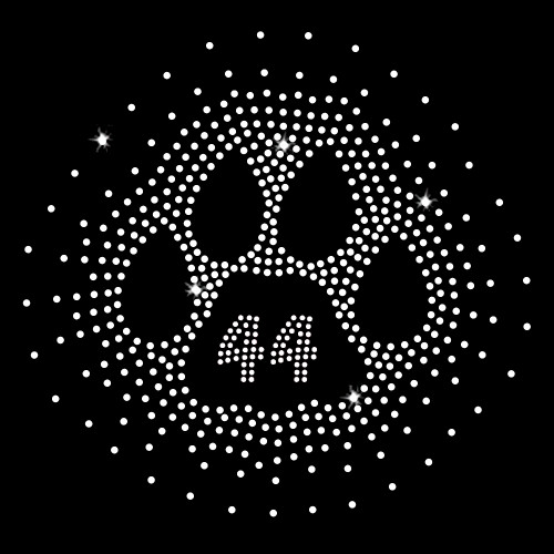 Custom Number Paw Burst Iron On Rhinestone Transfer