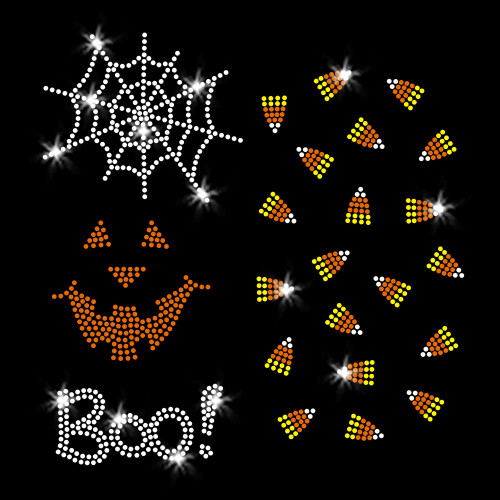 Set of Cute Halloween Mini Pocket Designs Sparkly Bling Iron On Rhinestone Transfer