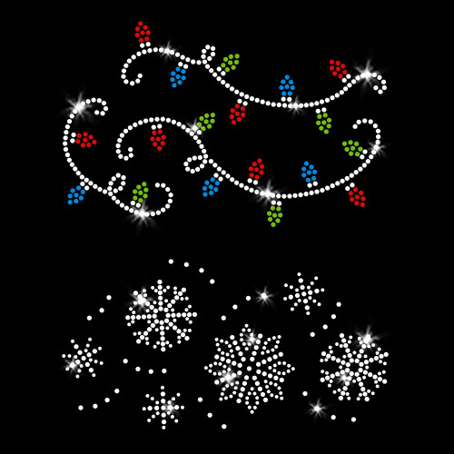 Cute Christmas Lights Snow Designs Iron On Rhinestone Transfer