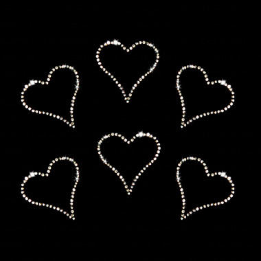 Set of 6 Small Clear Heart Iron On Rhinestone Transfer