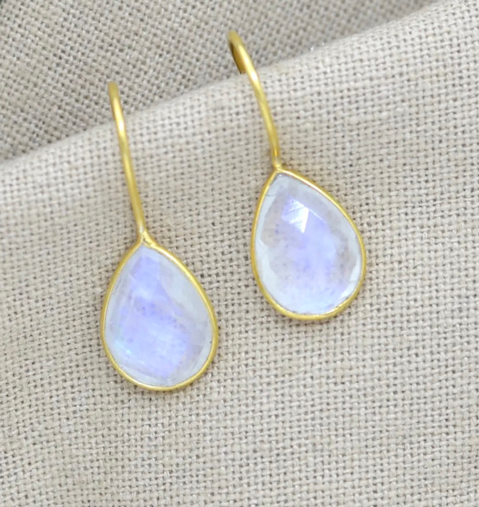 TEARDROP RAINBOW MOONSTONE EARRINGS