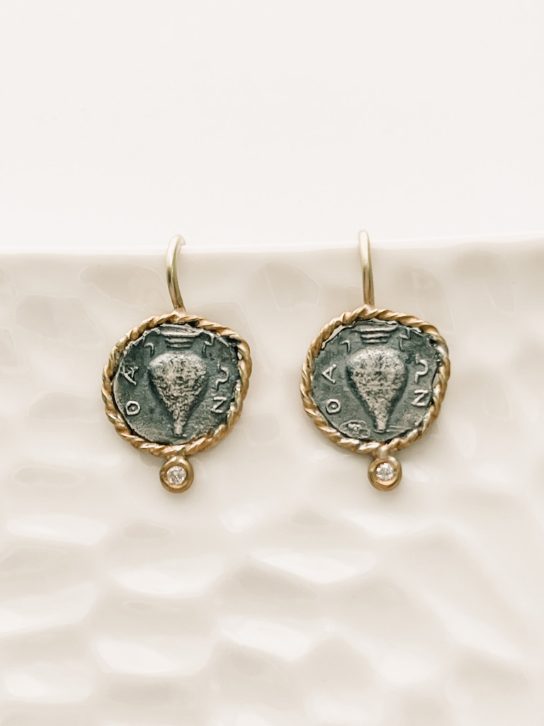 24K GOLD EARRINGS W/ DIA AND SILVER - AMPHORA