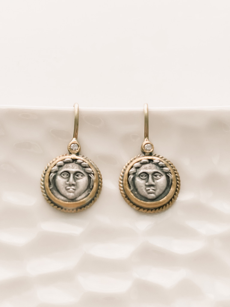 24K GOLD EARRINGS W/ DIA AND SILVER