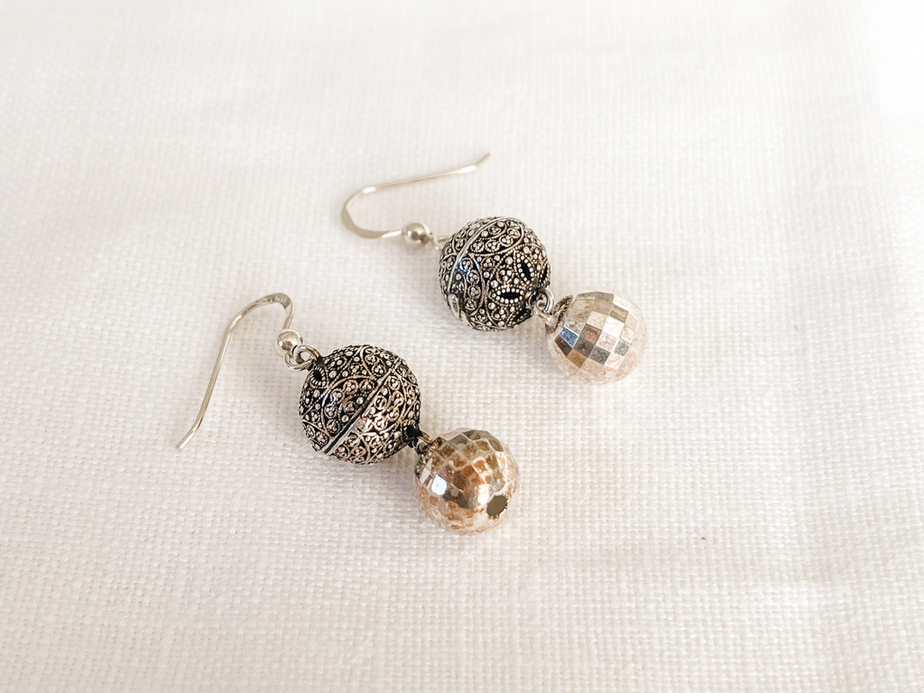 FINE SILVER TEXTURED BALL DROP EARRINGS