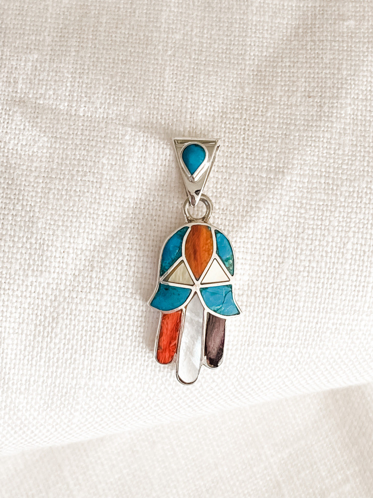 STERLING SILVER INLAY HAMSA PENDANT