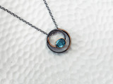 Sterling Silver with Hammered Bronze Accents and Large Blue Topaz Stone Pendant