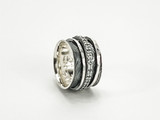 Sterling Silver Textured Floating Band Ring with Zircon