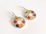 STERLING SILVER INLAY CIRCLES DROP EARRINGS