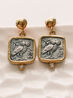 24K GOLD EARRING W/ DIA AND SILVER - ATHENA'S OWL