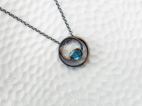 Sterling Silver with Hammered Bronze Accents and Large Blue Topaz Stone Pendant