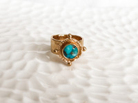 GOLD TURQUOISE GEM MEDALLION RING