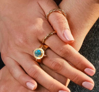 GOLD TURQUOISE GEM MEDALLION RING