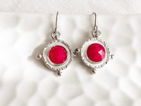 SILVER MEDALLION FUCHSIA PINK CHALCEDONY DROP EARRINGS