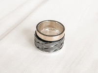Sterling Silver and 18k Gold Spinner Ring with Scale Texture