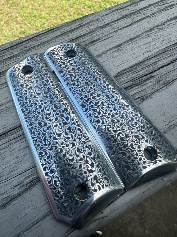 Full Size 1911 Aluminum Grips- Scroll Theme